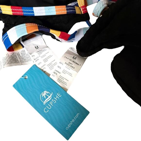 NEW Cupshe SWIMSUIT Women's MED Black Waffle Knit Bikini Bralette & Bottoms Set - Picture 5 of 13